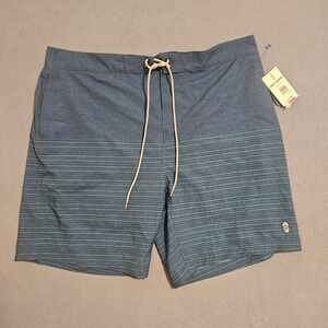 Free Country‎ Mens XXL Swim Trunks Blue Striped 4 Way Stretch NWT
